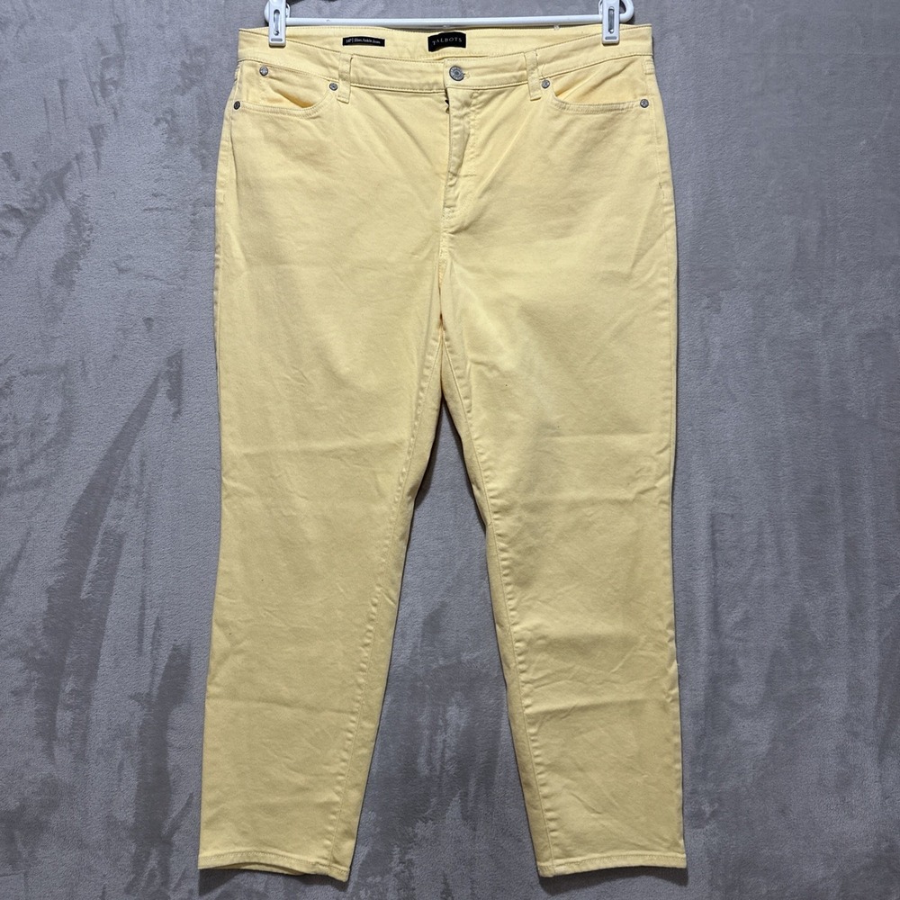 Talbots Slim Ankle Jeans Women's Petite 14 Yellow Mid Rise Stretch Pockets
